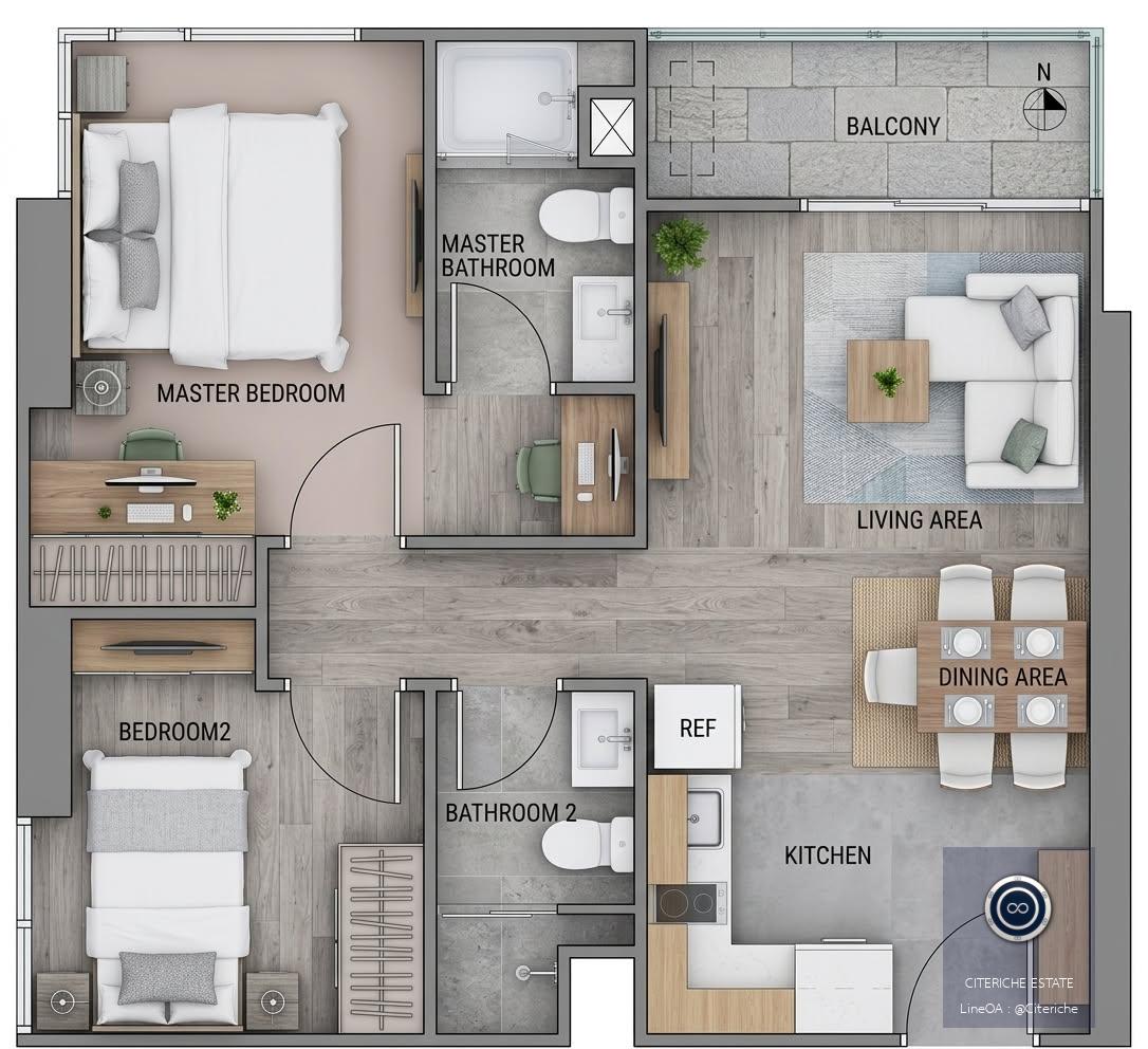 ห้องมุมตกแต่งใหม่ | The Base Park West T77 อ่อนนุช | คอนโด 2 ห้องนอน